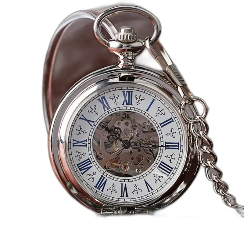 Montre à gousset mécanique Silver Golden Sun avec design élégant et intemporel