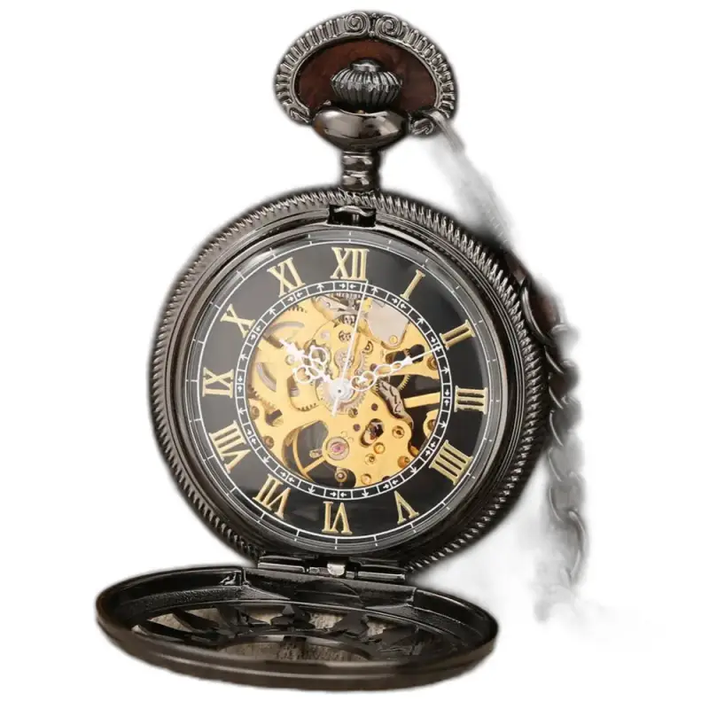 Montre à gousset mécanique Golden Sun avec un élégant boîtier noir