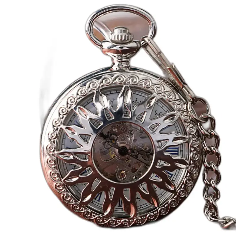 Montre à Gousset Mécanique Golden Sun Noir, gousset mécanique avec chaîne argentée