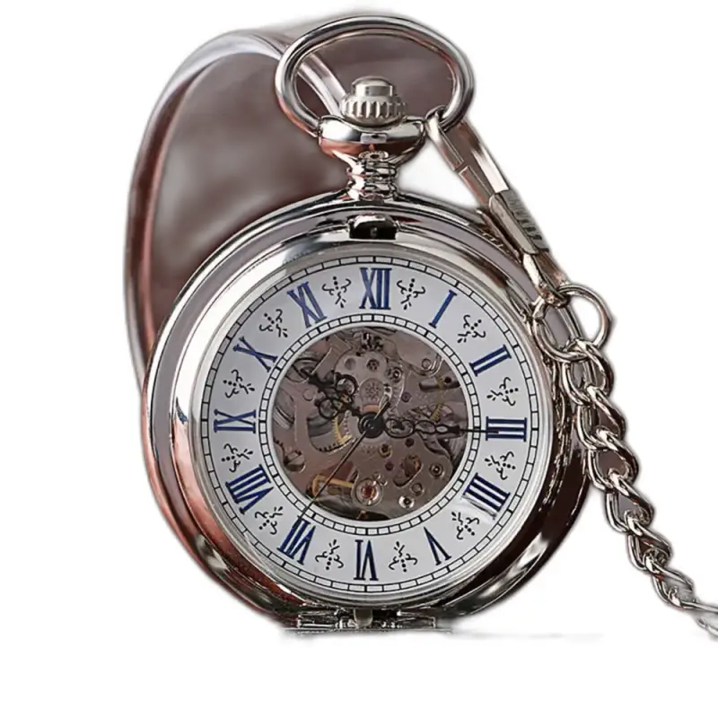 Montre à gousset mécanique Golden Sun Noir, élégant gousset mécanique avec chaîne