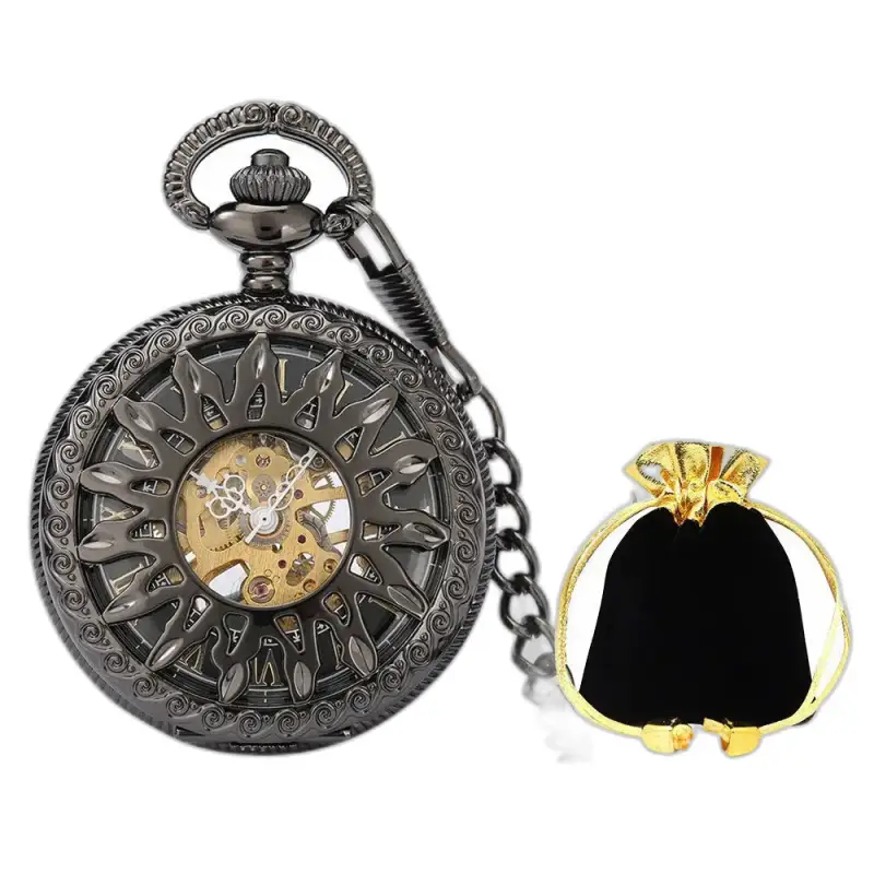 Montre à gousset Mécanique Golden Sun Noir avec un design noir et une pochette dorée
