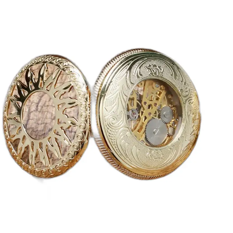 Montre à Gousset Mécanique Golden Sun Noir avec un design doré orné et élégant