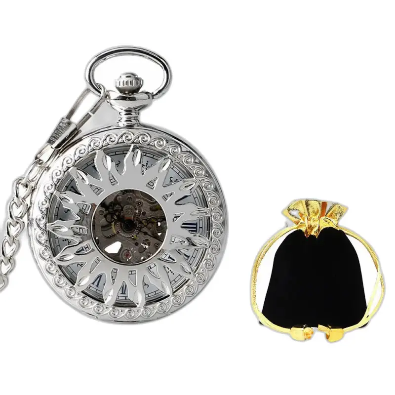 Montre à gousset Mécanique Golden Sun Noir avec montre gousset mécanique soleil argentée