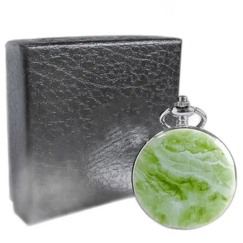 Montre à gousset Mécanique Greenmarble Luxe avec boîte noire et design vert et blanc