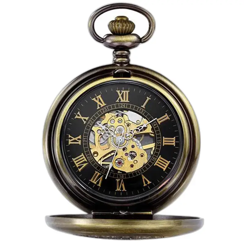 Montre à gousset mécanique Homme Chic avec cœur squelette et rouages visibles