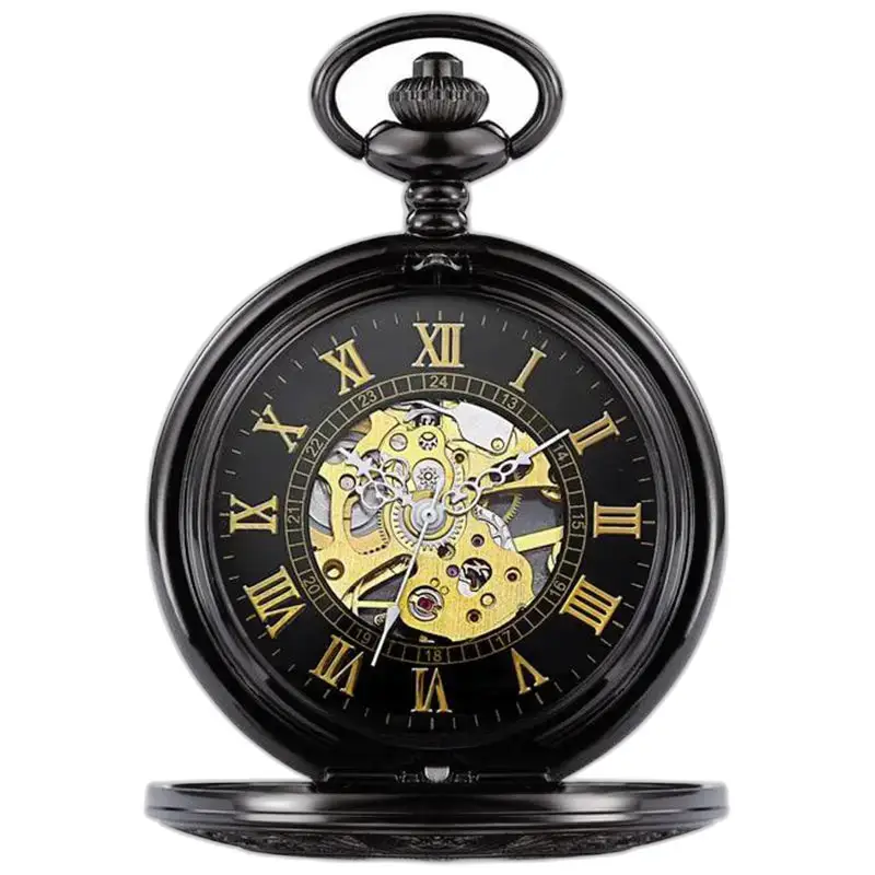 Montre à gousset mécanique Homme Chic avec cœur squelette et mécanisme visible