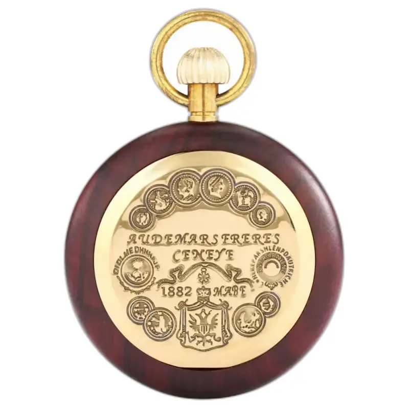Montre à gousset Mécanique Kinetic Woodcraft Luxe Homme avec verre minéral maroon et or