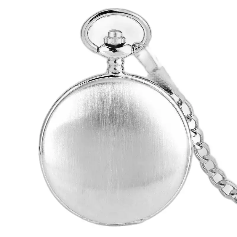 Montre à gousset mécanique lisse noir luxe avec chaîne en argent