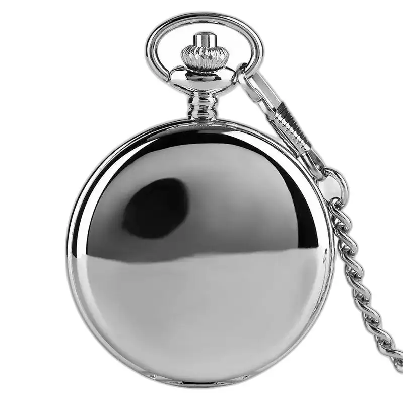 Montre à gousset mécanique lisse noir avec chaîne en argent brillant