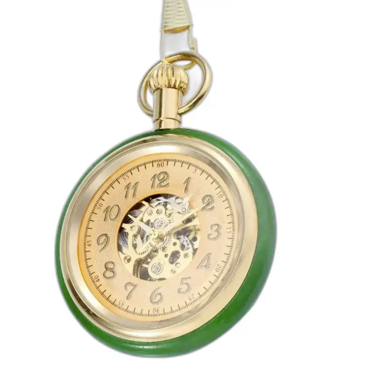Montre à gousset mécanique luxe chic homme avec détails verts et dorés