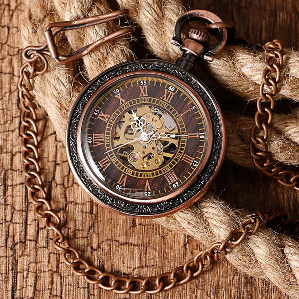 Montre à gousset mécanique luxe en cuivre au design unique avec cœur squelette