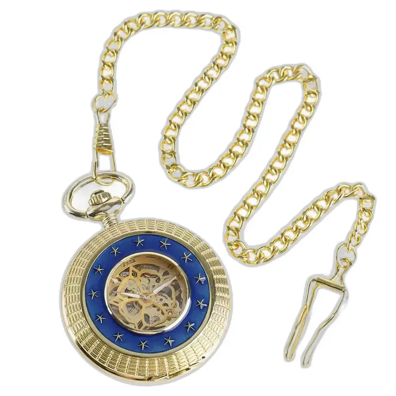 Montre à gousset mécanique luxe or avec chaîne en métal doré