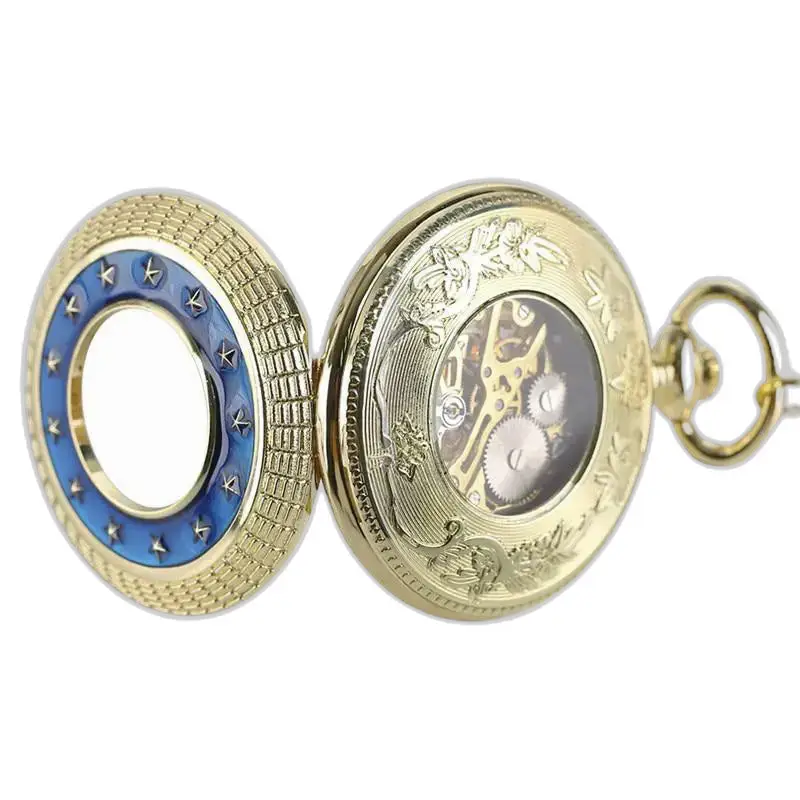 Montre à gousset Mécanique Luxe Or avec mouvement mécanique et rouages visibles