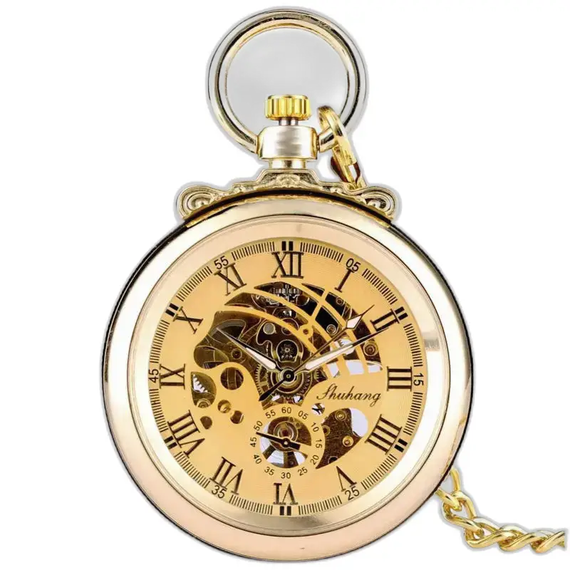Montre à gousset mécanique luxe or chic avec mouvement mécanique doré