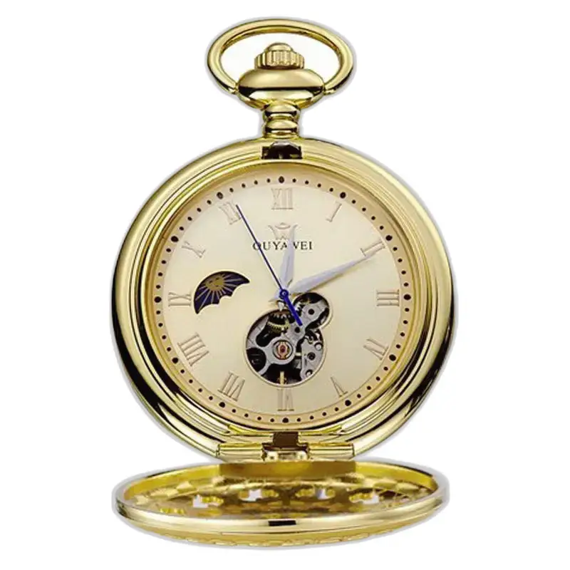Montre à gousset mécanique luxe vintage homme avec mécanisme visible en or