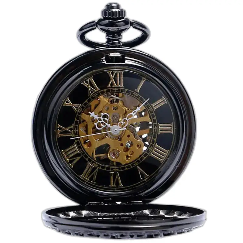 Montre à Gousset Mécanique Noire Chic, élégante gousset mécanique noire