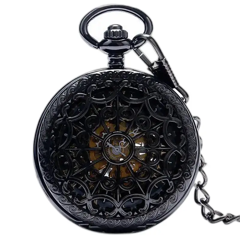 Montre à Gousset Mécanique Noire Chic avec filigrane noir élégant et intemporel
