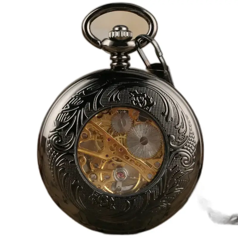 Montre à Gousset Mécanique Noire pour Homme, poche mécanique black élégante et vintage