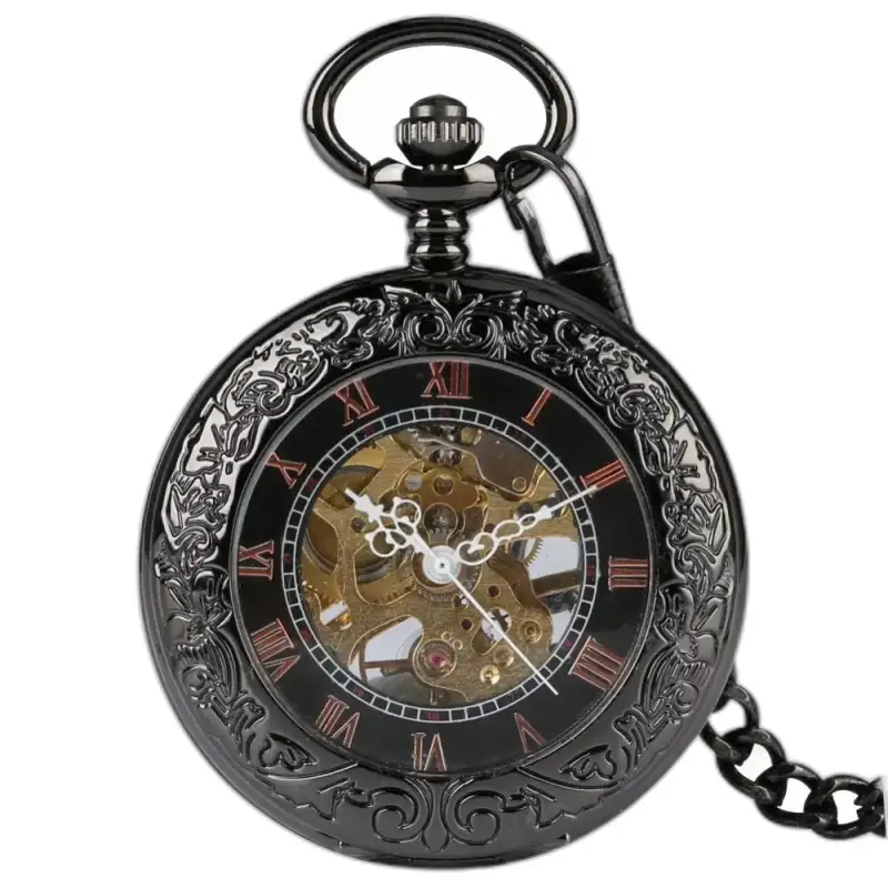 Montre à Gousset Mécanique Noire pour Homme avec un design élégant et vintage