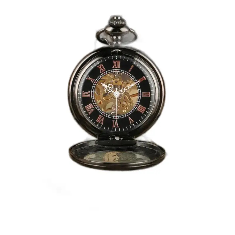 Montre à Gousset Mécanique Noire avec chiffres romains en noir pour homme