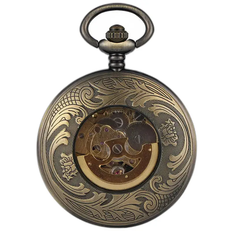 Montre à gousset mécanique personnalisable en bronze ornée, élégante et lumineuse