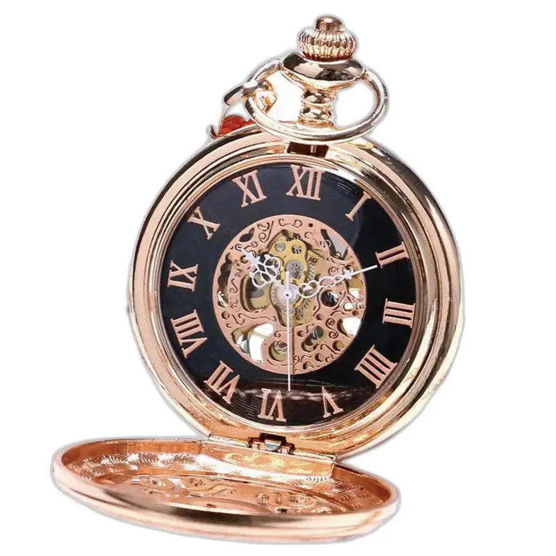 Montre à gousset mécanique en or rose avec chiffres romains pour femme