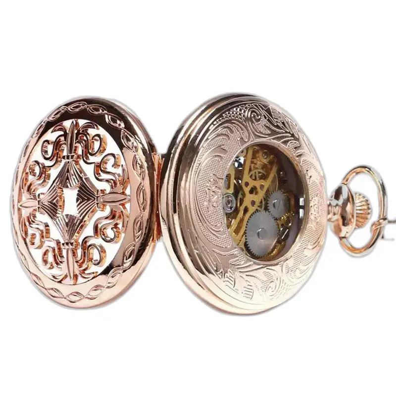 Montre à gousset mécanique rose gold lady avec un design orné et élégant