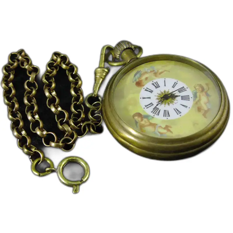 Montre à gousset en or antique Royal Angel avec chaîne, style vintage unique