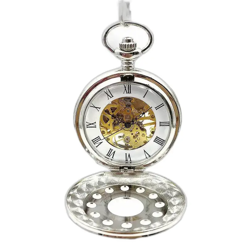 Montre à gousset mécanique silver Flower Chic avec un cadran argenté élégant