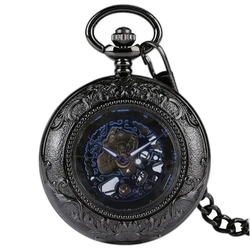 Montre à Gousset Mécanique Transparent Glass avec mouvement mécanique noir élégant