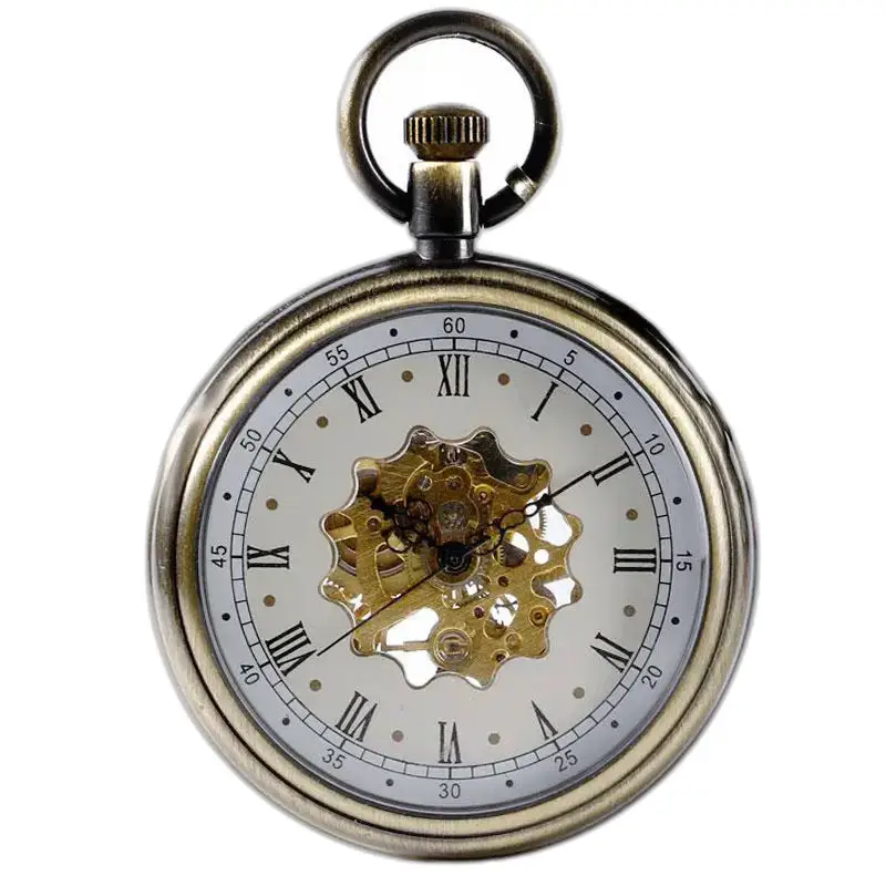 Montre à gousset mécanique vintage avec engrenages visibles en luxe