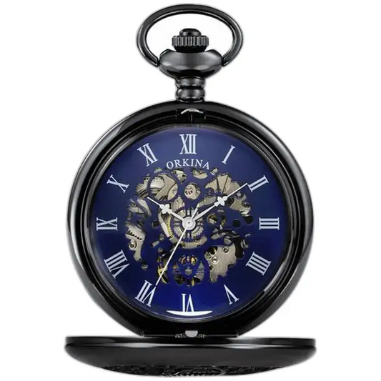 Montre à Gousset Moderne Mécanique Chic avec un design de squelette noir élégant