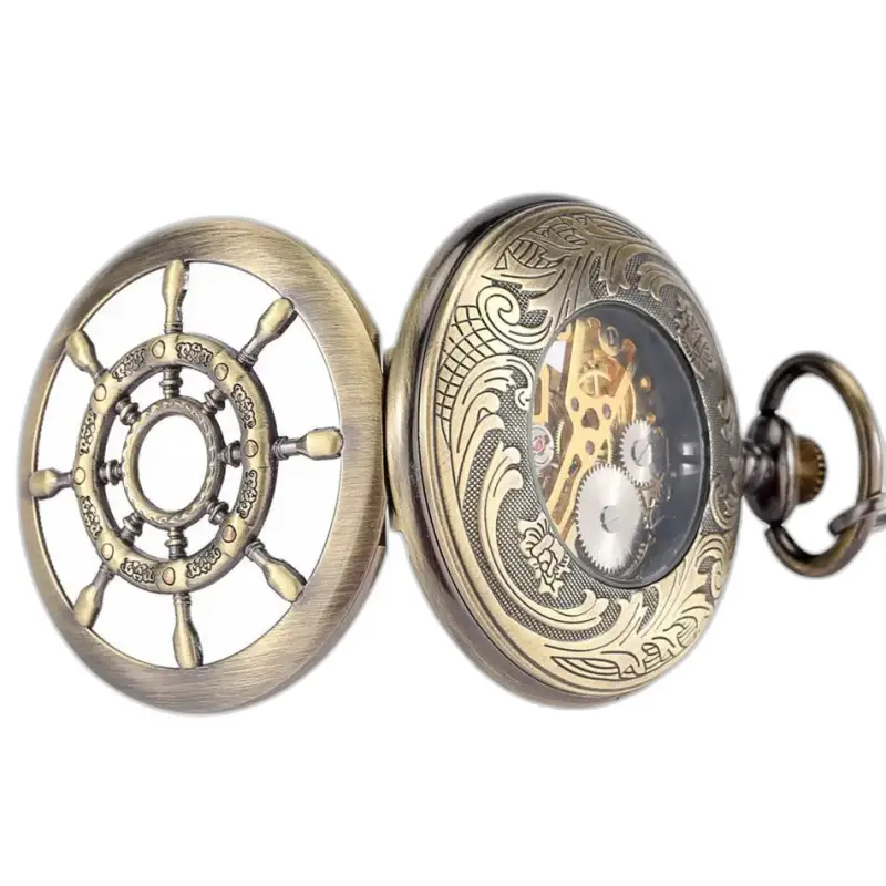 Montre à gousset bronze avec thème nautique et remontage manuel vintage
