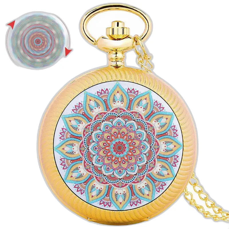 Montre à Gousset Or avec design mandala, idéale pour poche argent fleurs