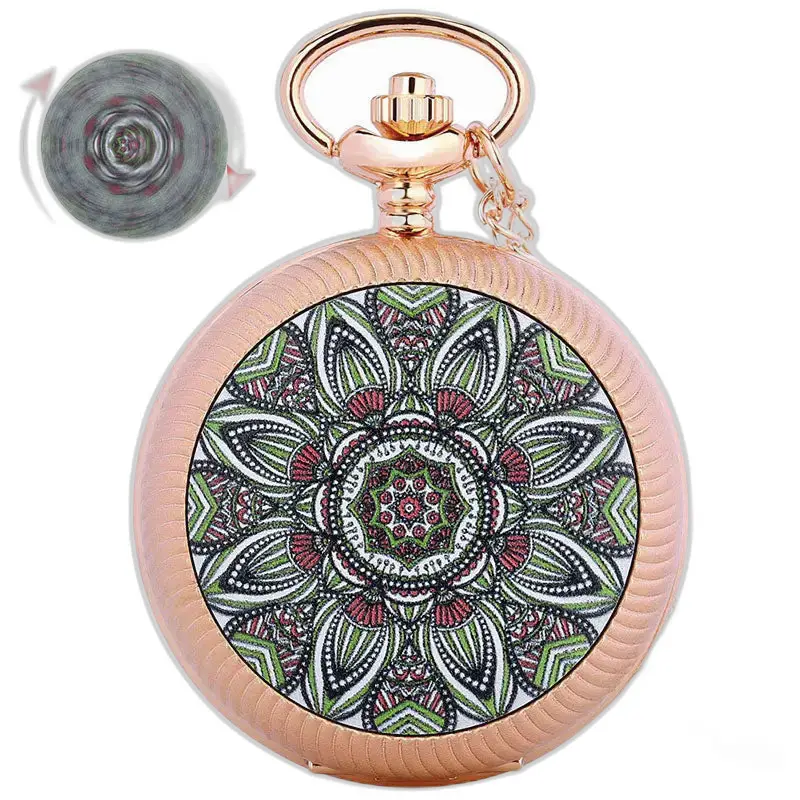 Montre à Gousset Or émeraude Luxe Poche Argent Fleurs avec un design mandala en or rose
