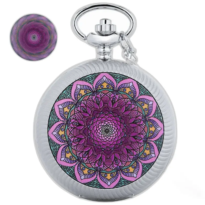 Montre à gousset argent fleurs avec design mandala élégant et raffiné