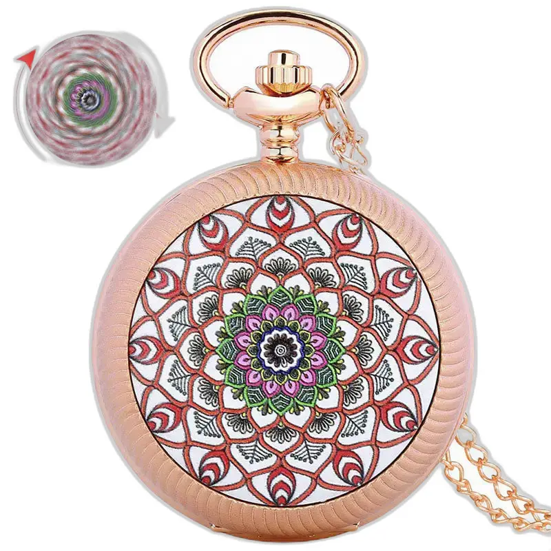Montre à Gousset Or émeraude Luxe Poche Argent Fleurs avec design mandala en or rose