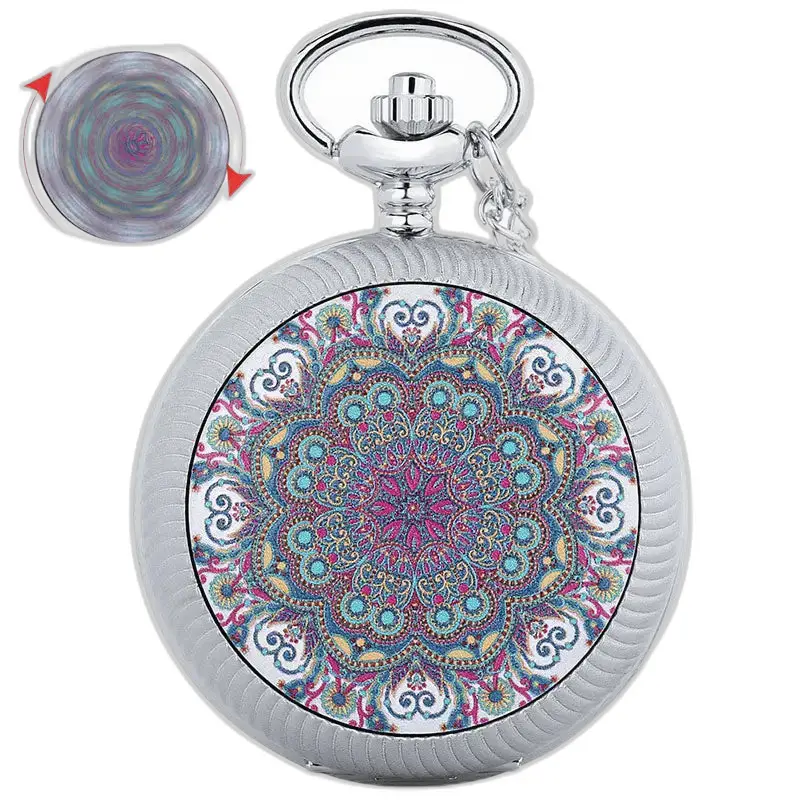 Montre à Gousset Or émeraude Luxe Poche Argent Fleurs avec design mandala coloré