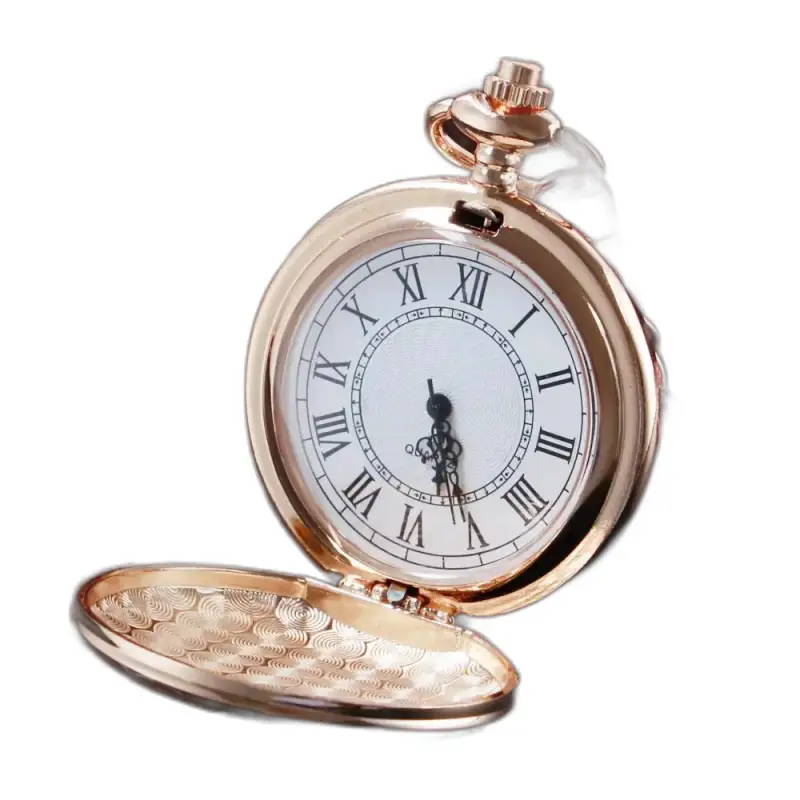 Montre à gousset en or avec miroir rose quartz, élégante et vintage