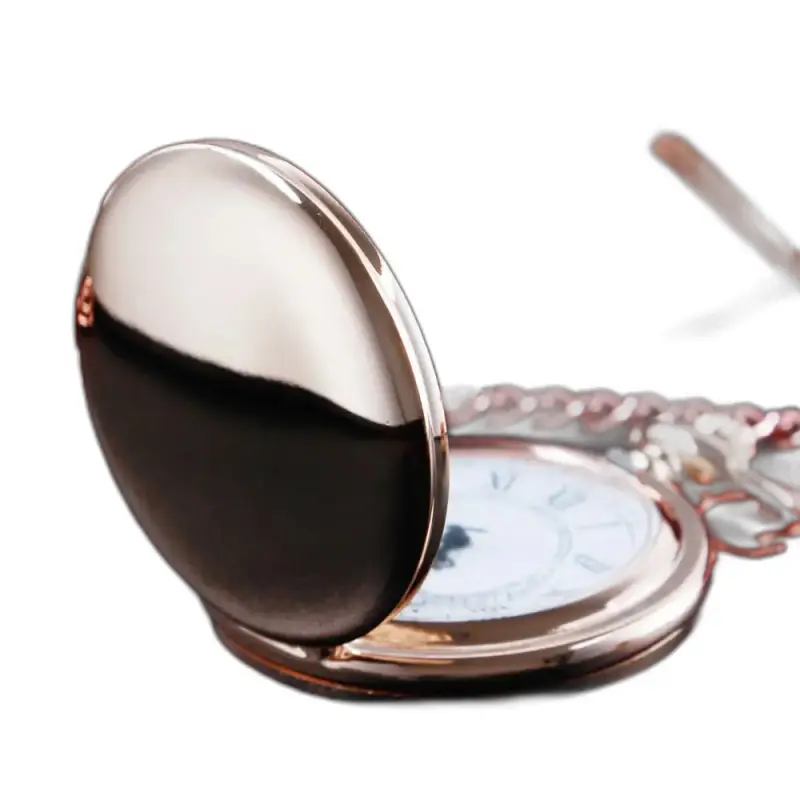 Montre à gousset Or Rose Quartz Pink Mirror avec couvercle ouvert en or rose