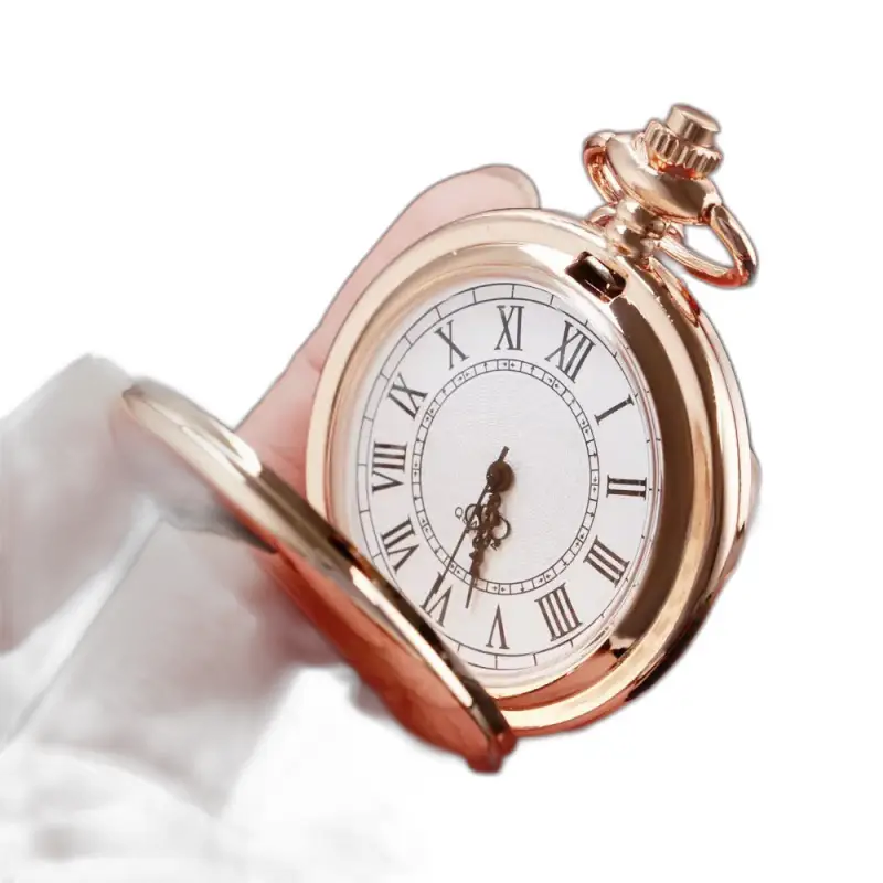 Montre à gousset Or avec chiffres romains et miroir rose quartz