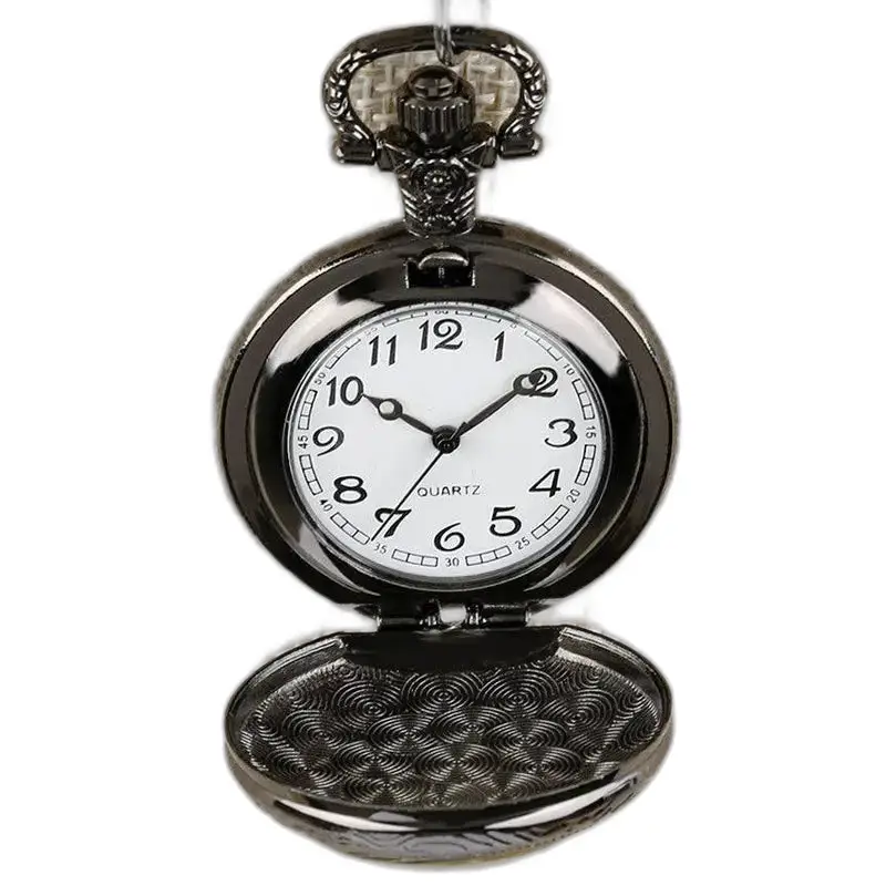 Montre à gousset ouverte en noir avec longue chaîne, modèle Peace & Love
