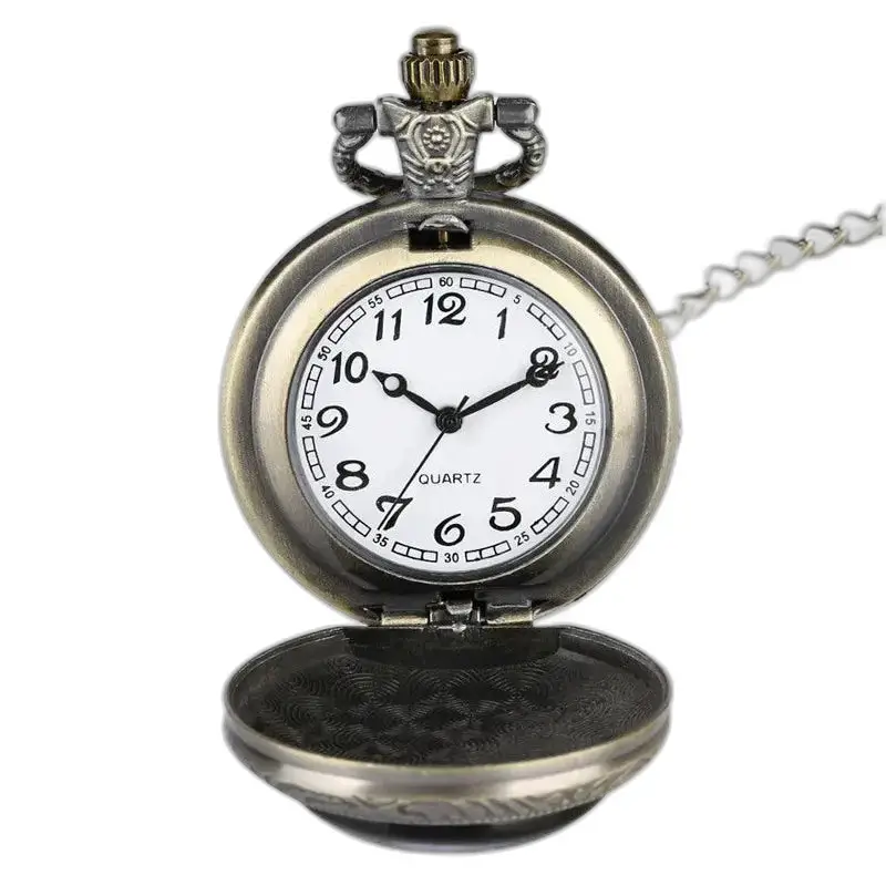 Montre à Gousset Peace & Love avec Longue Chaîne, style antique ouvert