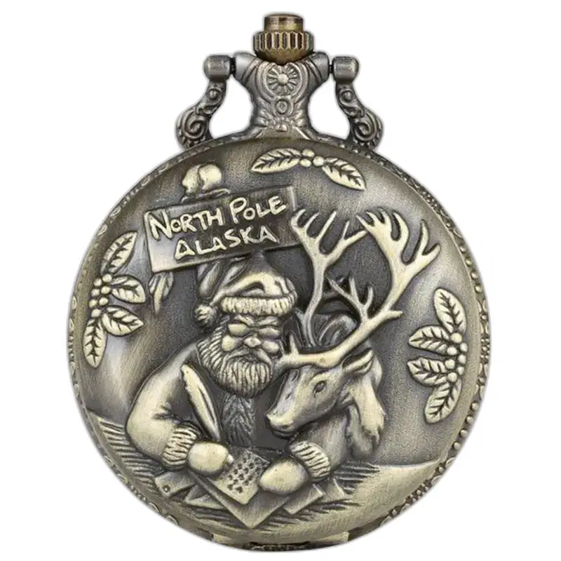 Montre à gousset avec design Père Noël et rennes, gousset à porter élégant