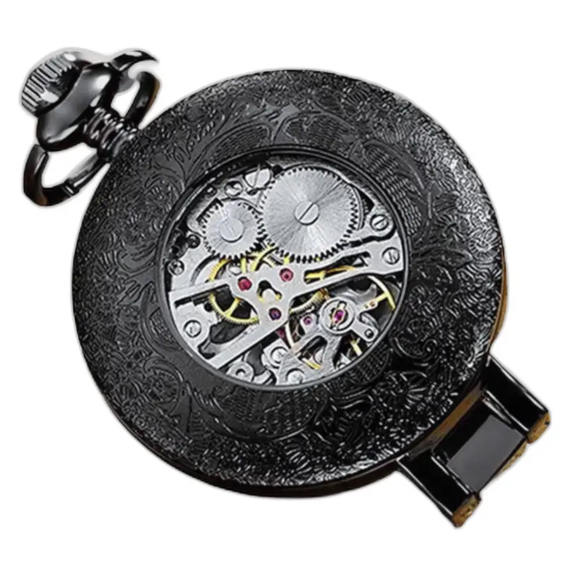 Montre à Gousset Poche Antique Squelette Luxe avec boîtier noir et détails sophistiqués