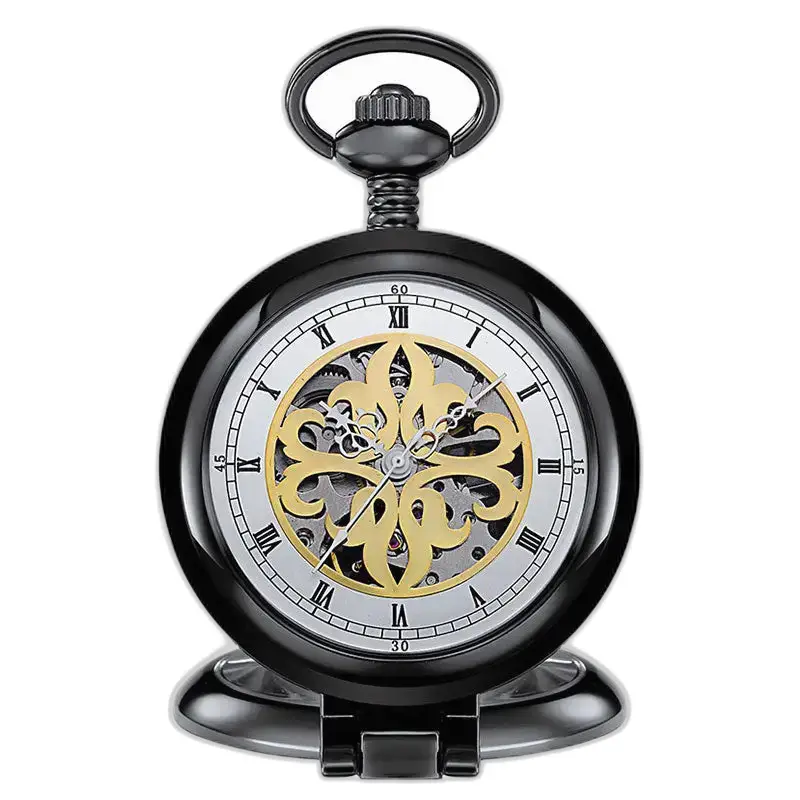 Montre à Gousset Poche Antique Squelette Luxe avec finition noir et or