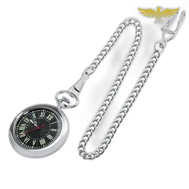 Montre à gousset quartz argent avec cadran ouvert et chaîne élégante