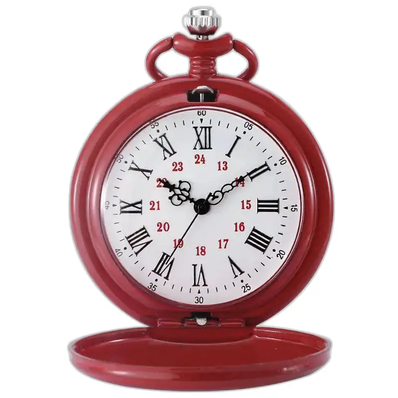 Montre à gousset rouge avec chiffres romains du modèle Quartz Chasseur Colorful