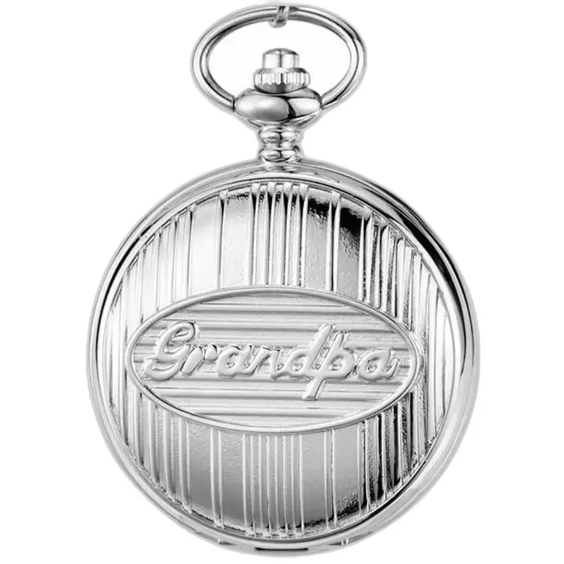 Montre à Gousset Quartz Grand-père Chic avec inscription Grandpa en argent