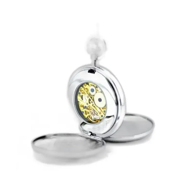 Montre à gousset Royale Double Mécanique Luxe en argent avec mécanisme visible